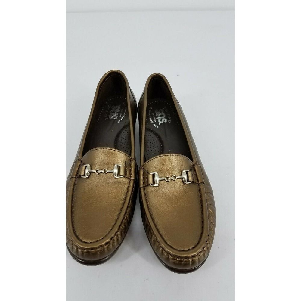 SAS Tripad Comfort Metro Horsebit Loafers Shoes in Gold Metallic Size 6.5